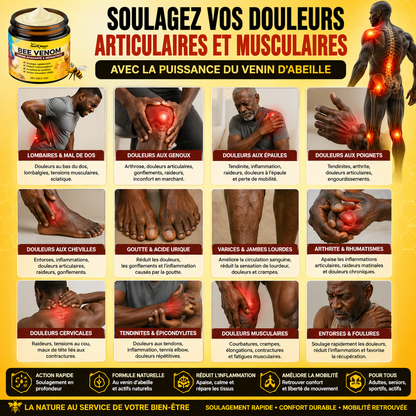 🐝 BEE Venom™ – La Crème au Venin d’Abeille qui Soulage les Douleurs Musculaires et Articulaires