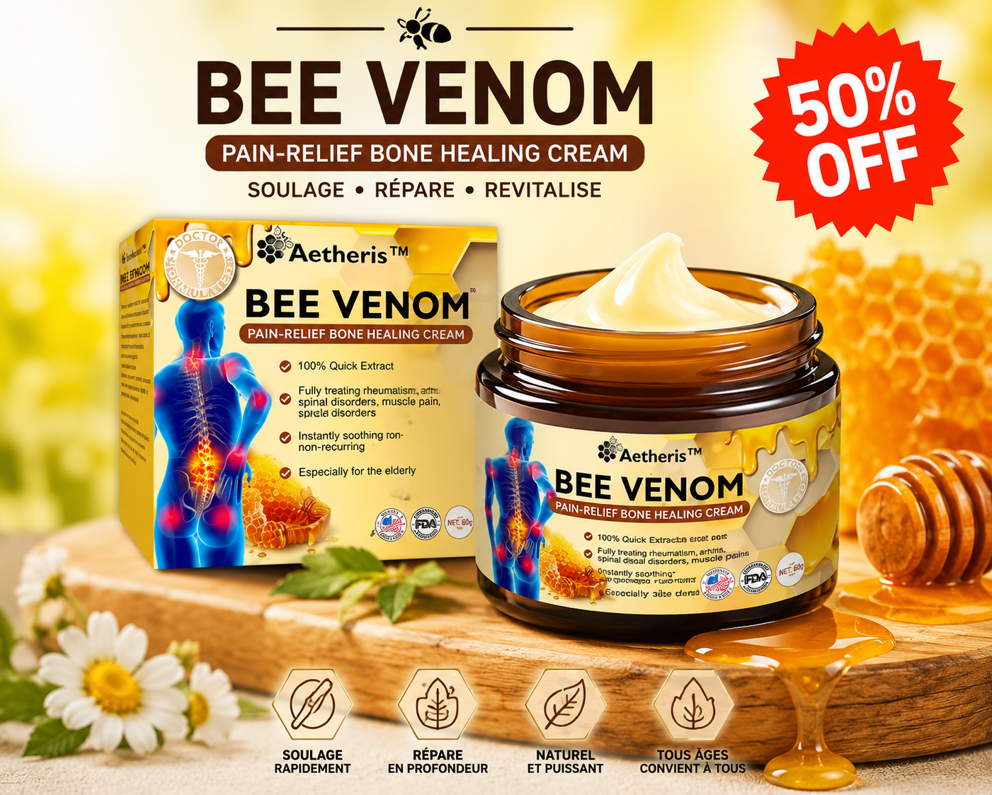 🐝 BEE Venom™ – La Crème au Venin d’Abeille qui Soulage les Douleurs Musculaires et Articulaires