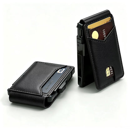 VaultPop™ — Portefeuille Pop‑Up RFID en cuir veritable