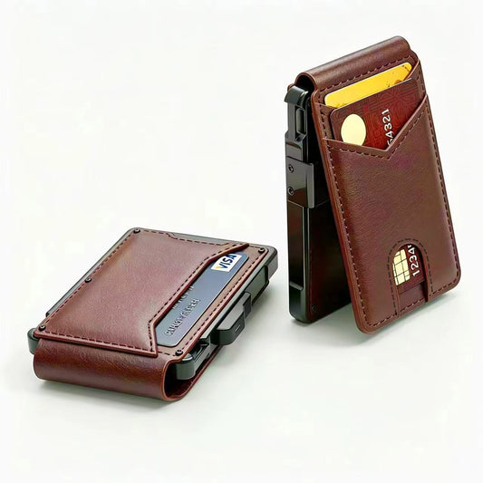 VaultPop™ — Portefeuille Pop‑Up RFID en cuir veritable
